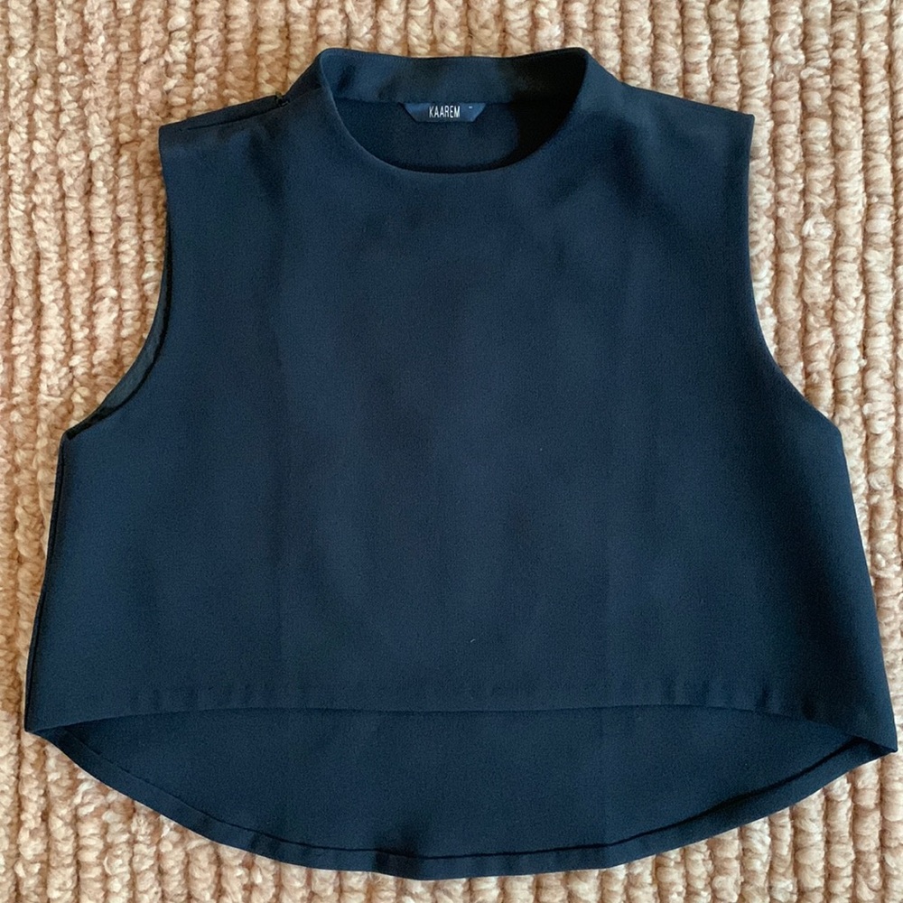 Kaarem Wind Chime Raised Collar Cropped Silk Top